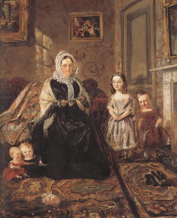 william holman hunt,o.m.,r.w.s Group Portrait of Mrs Davies,of Wormbridge Court,Hereford with Four of her Clark (mk37) china oil painting image